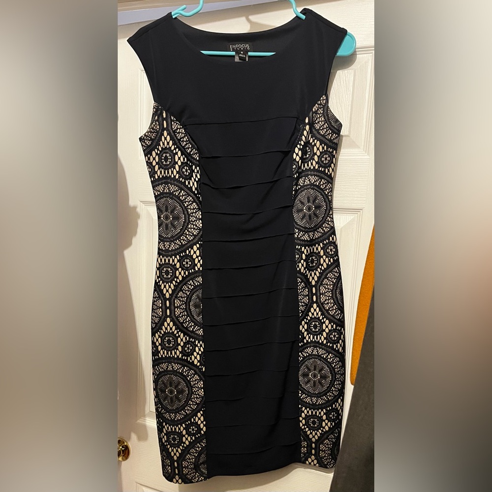 Elegant Navy and Cream Lace Dress